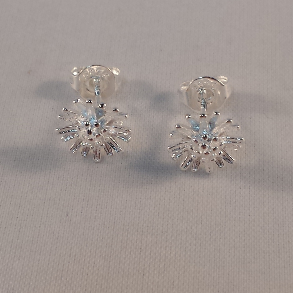 18K White Gold Filled Flower Carved Stud Earrings Stamped Sterling Silver  Gift